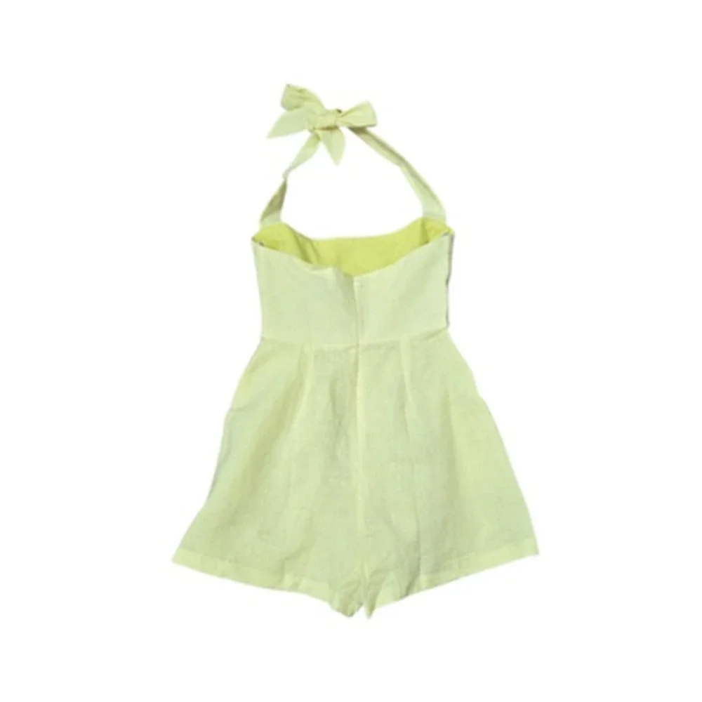 Rumer Quinn Playsuit Womens XS Yellow Linen Halter Romper Summer Jumpsuit Cotton